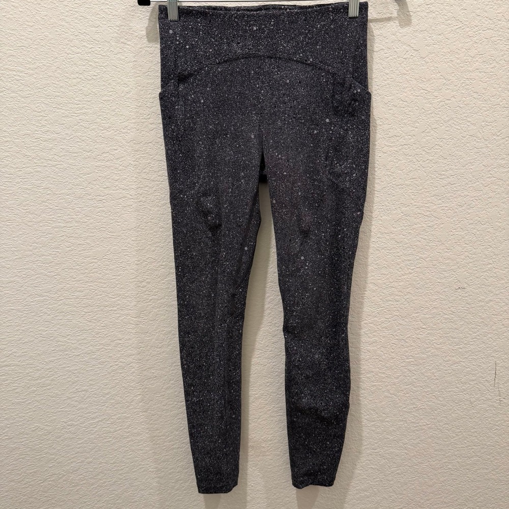 Lululemon Speckled Splatter Print High Rise Leggings with Pockets Black White 6